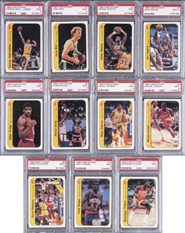 1986/87 Fleer Basketball Stickers PSA MINT 9 Complete Set (11) – Including #8 Michael Jordan Rookie Card!